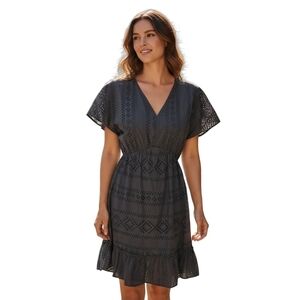 Valentina Naldi Eyelet Baby Doll Dress Size L Black Ruffle Italy Y2K Whimsigoth